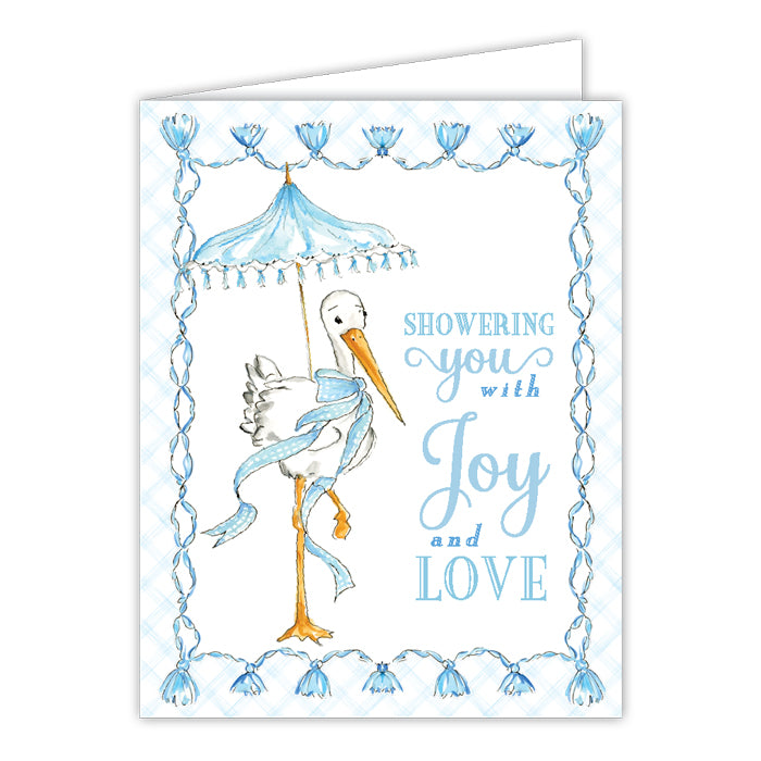 Card - Handpainted Showering you with Joy and Love Blue Stork