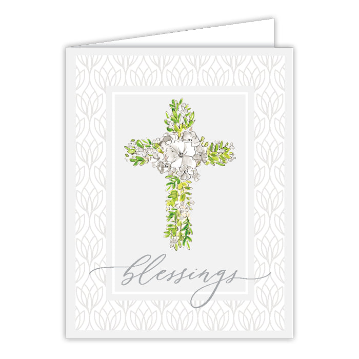 Card - Handpainted Blessings White Floral Cross