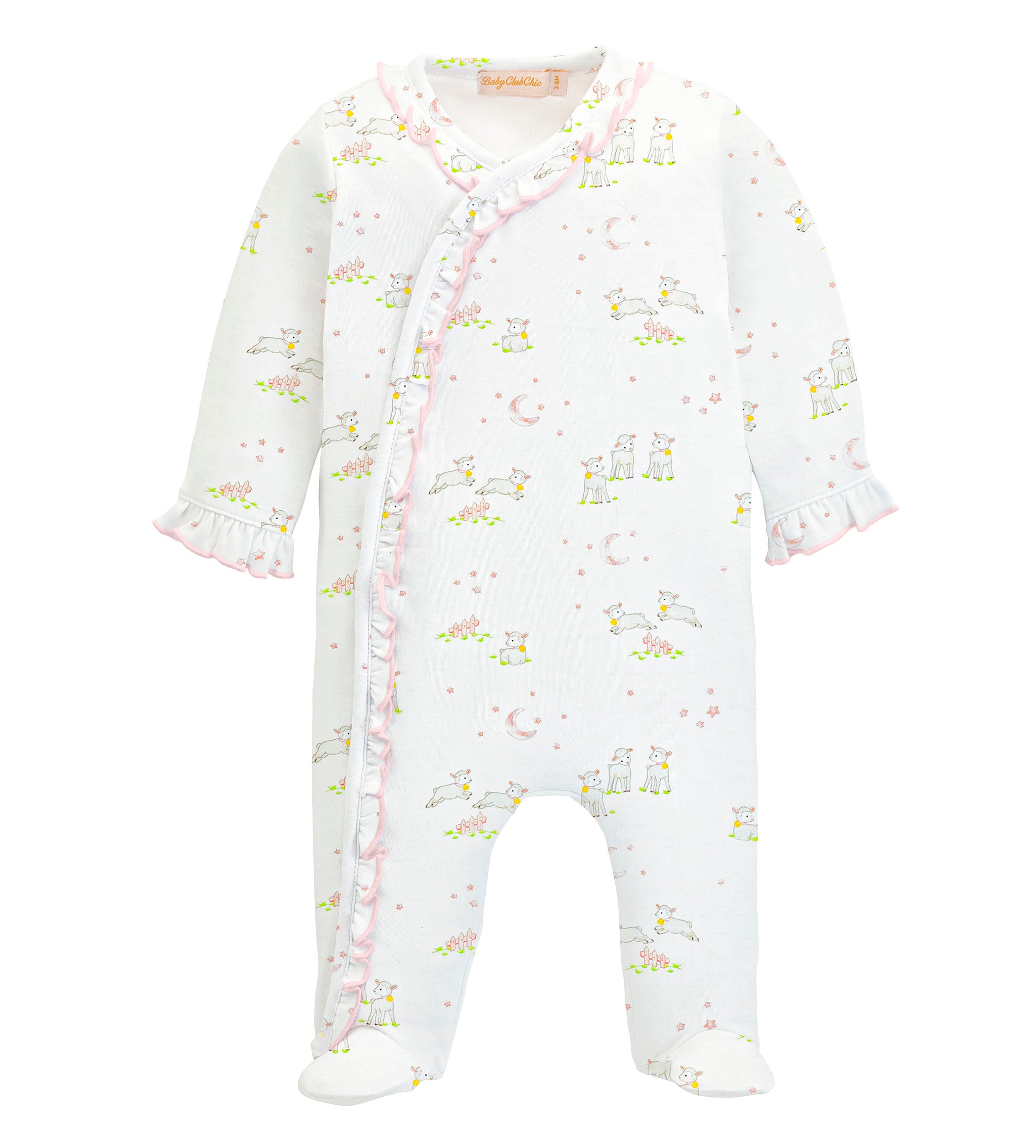 Baby Lambs - Pink, Footie With Ruffle