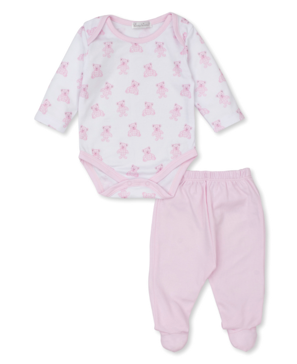 Beary Plaid Footed Pant Set, Pink