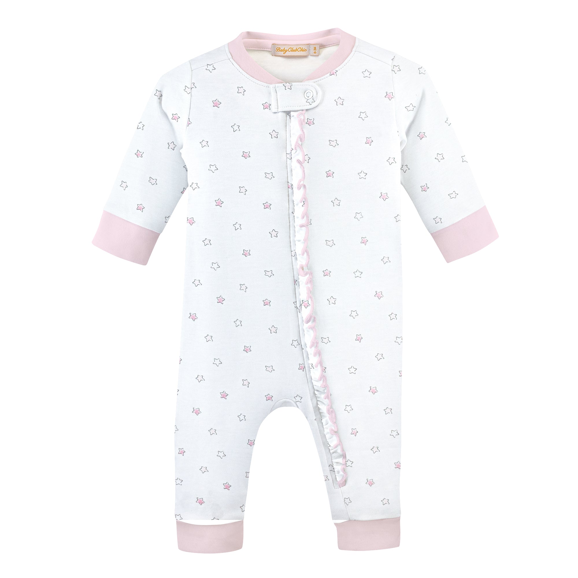 Pink Stars, Zipped Coverall with Ruffles