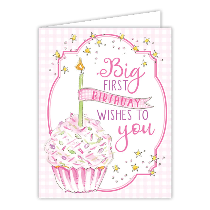 Card - Big First Birthday Wishes to You Pink Cupcake