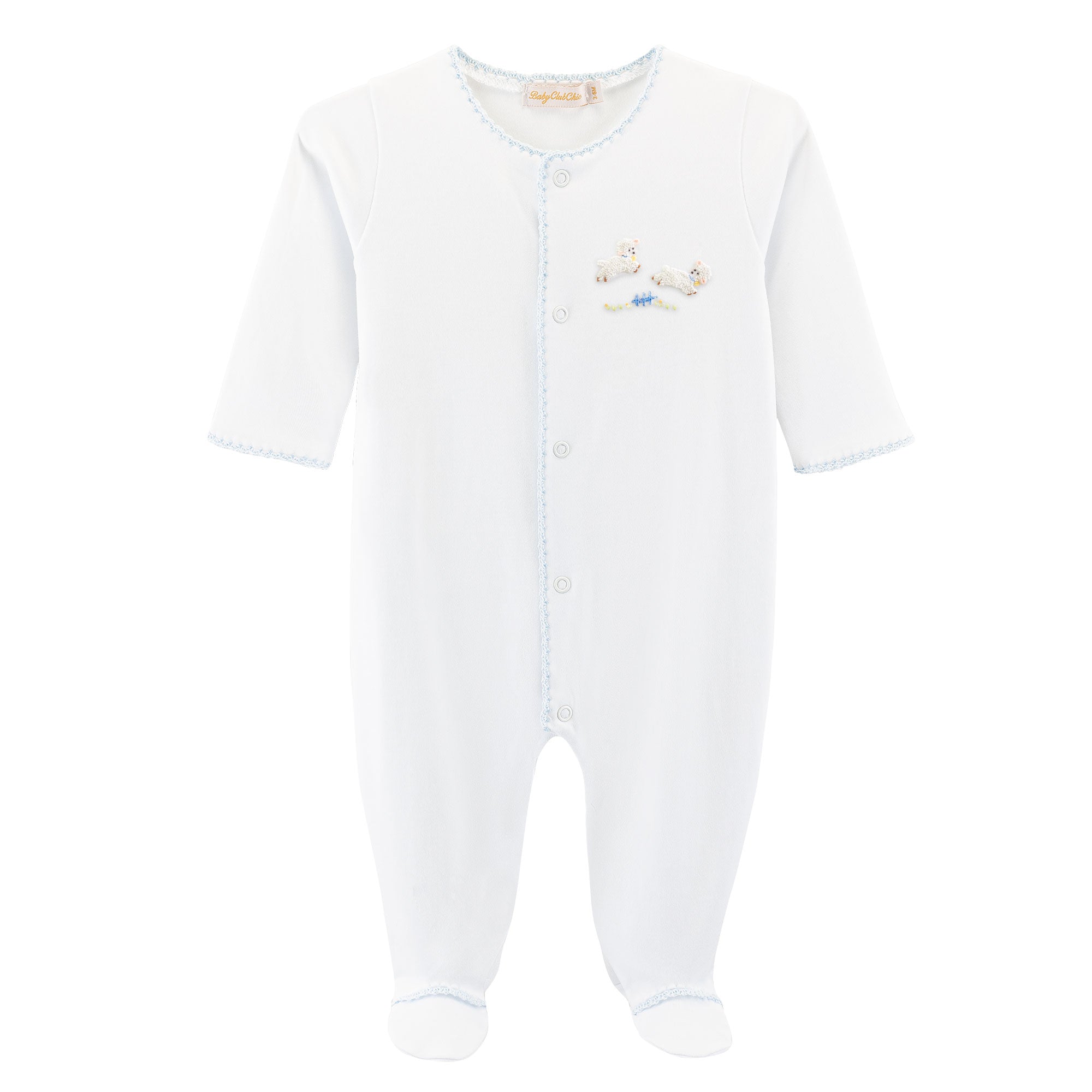 Baby Lambs - Blue Footie w/Crochet Trim