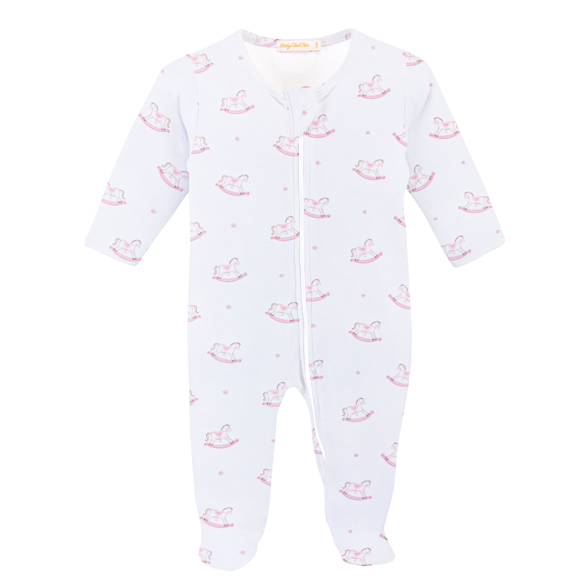 Cute Rocking Horse Zipped Footie, Pink