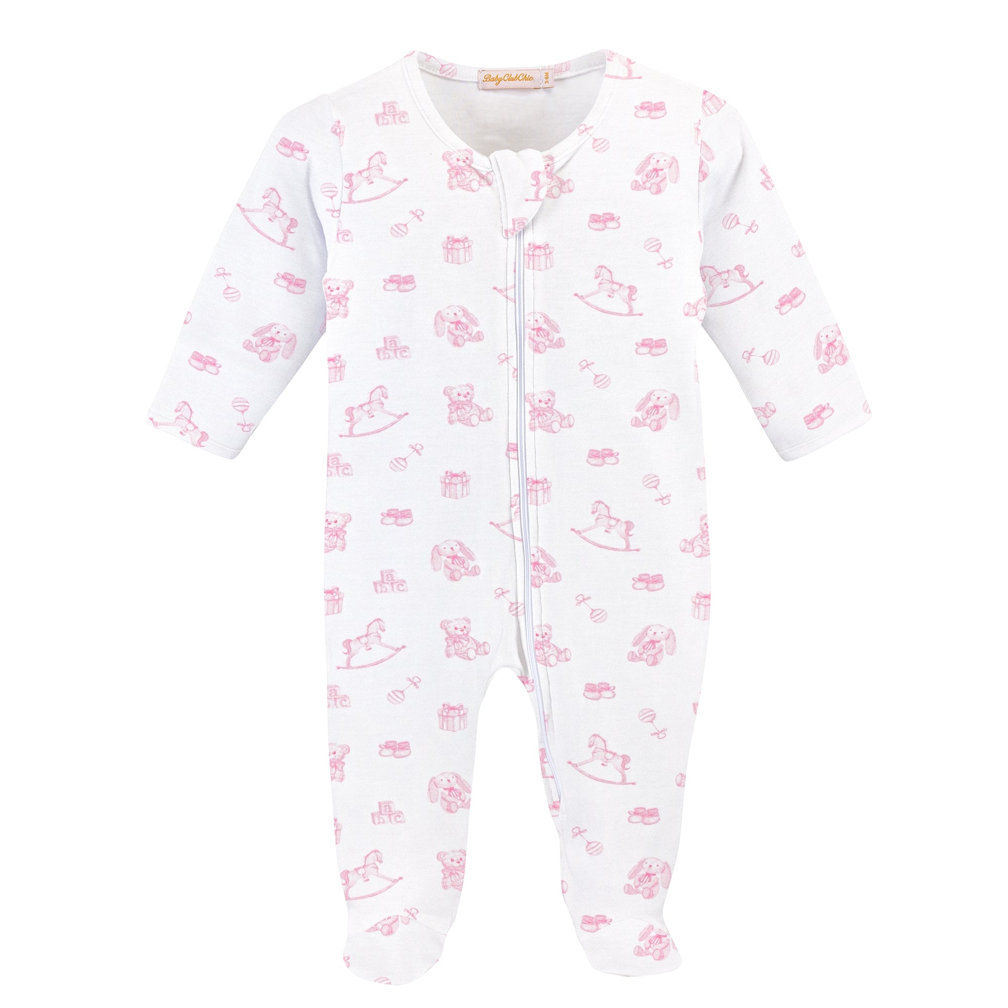 Tiny Baby Toys Printed Zipped Footie, Pink