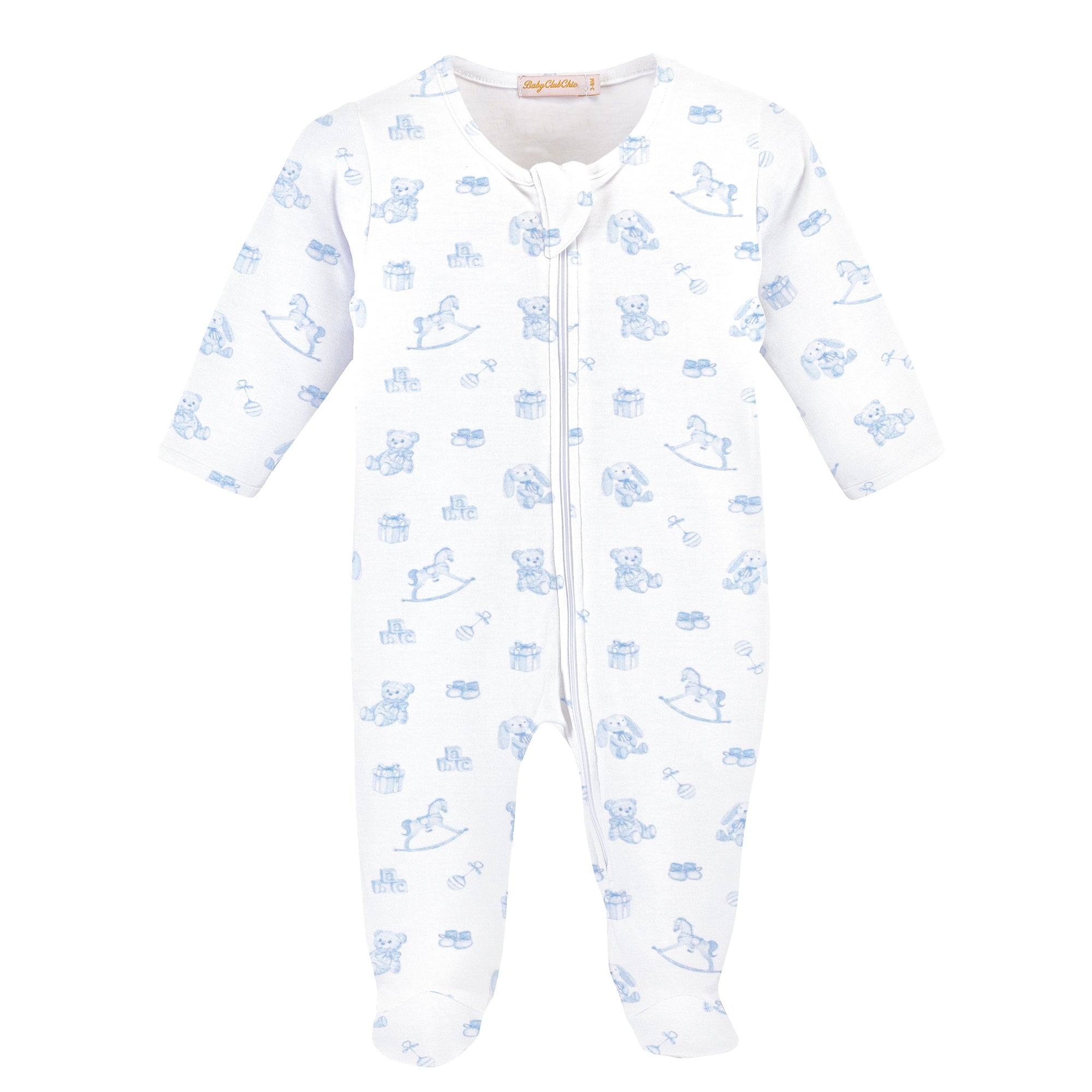Tiny Baby Toys Printed Zipped Footie, Blue
