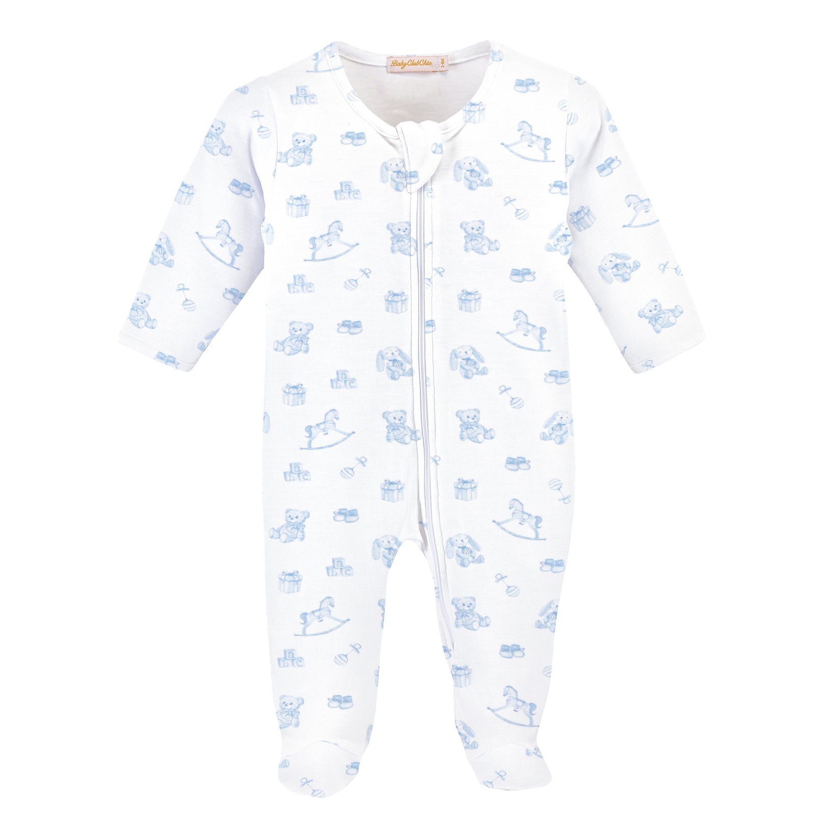 Tiny Baby Toys Printed Zipped Footie, Blue