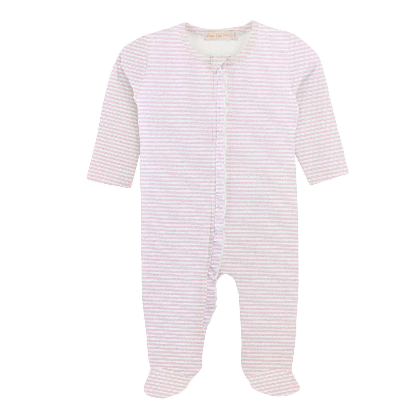 Pink Stripes III Printed Zipper Footie w/Ruffles