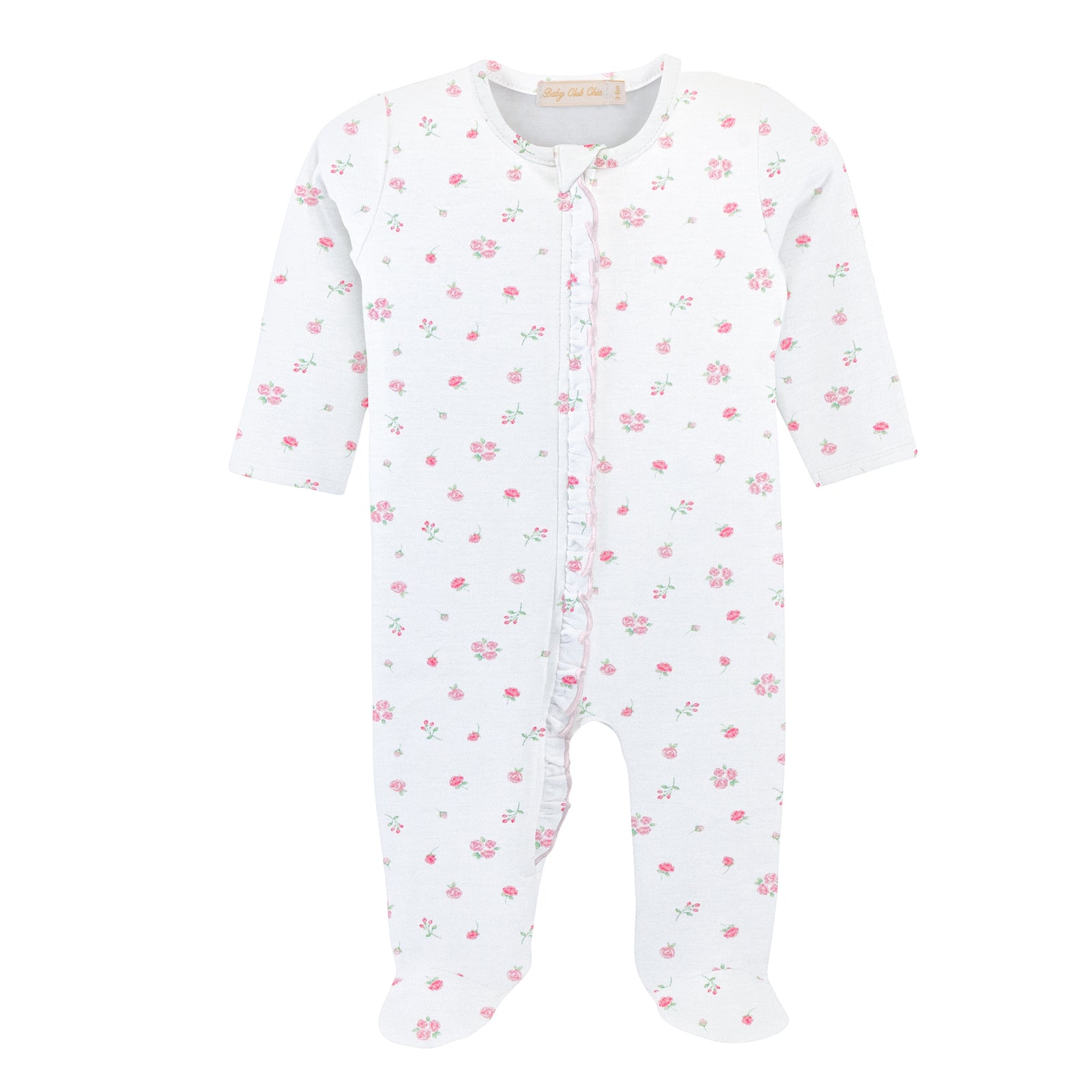 Tiny Rosebud Printed Zipper Footie w/Ruffles