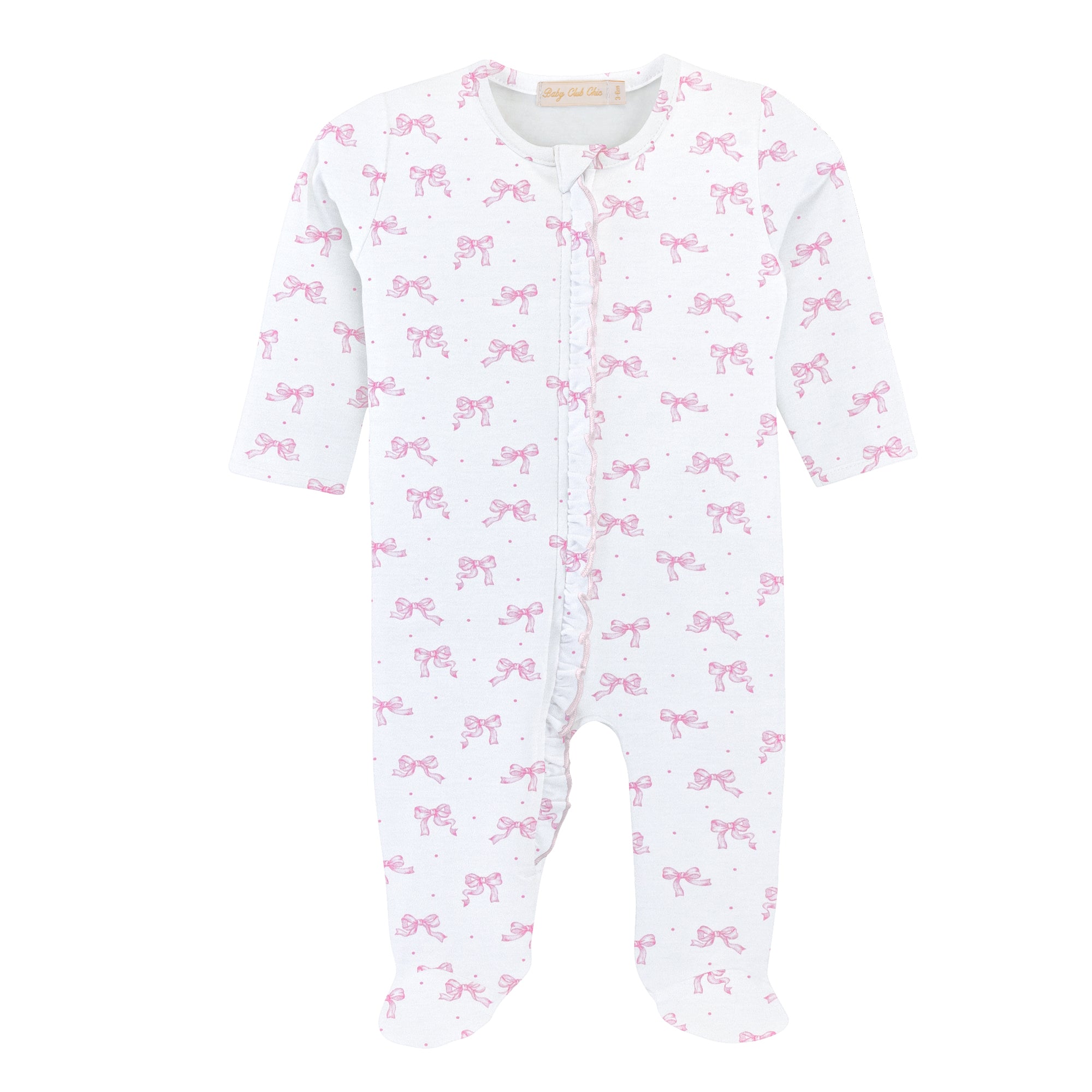 Tiny Pretty Bows Printed Zipper Footie w/Ruffles
