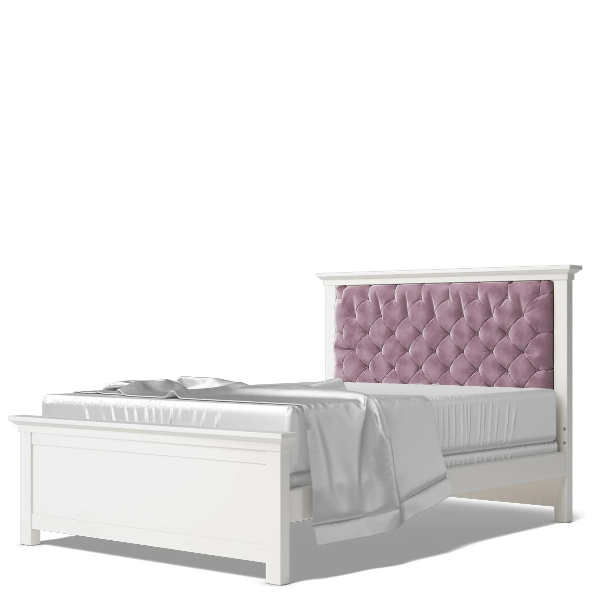 Full Bed Tufted Headboard Solid White with Pink Velvet