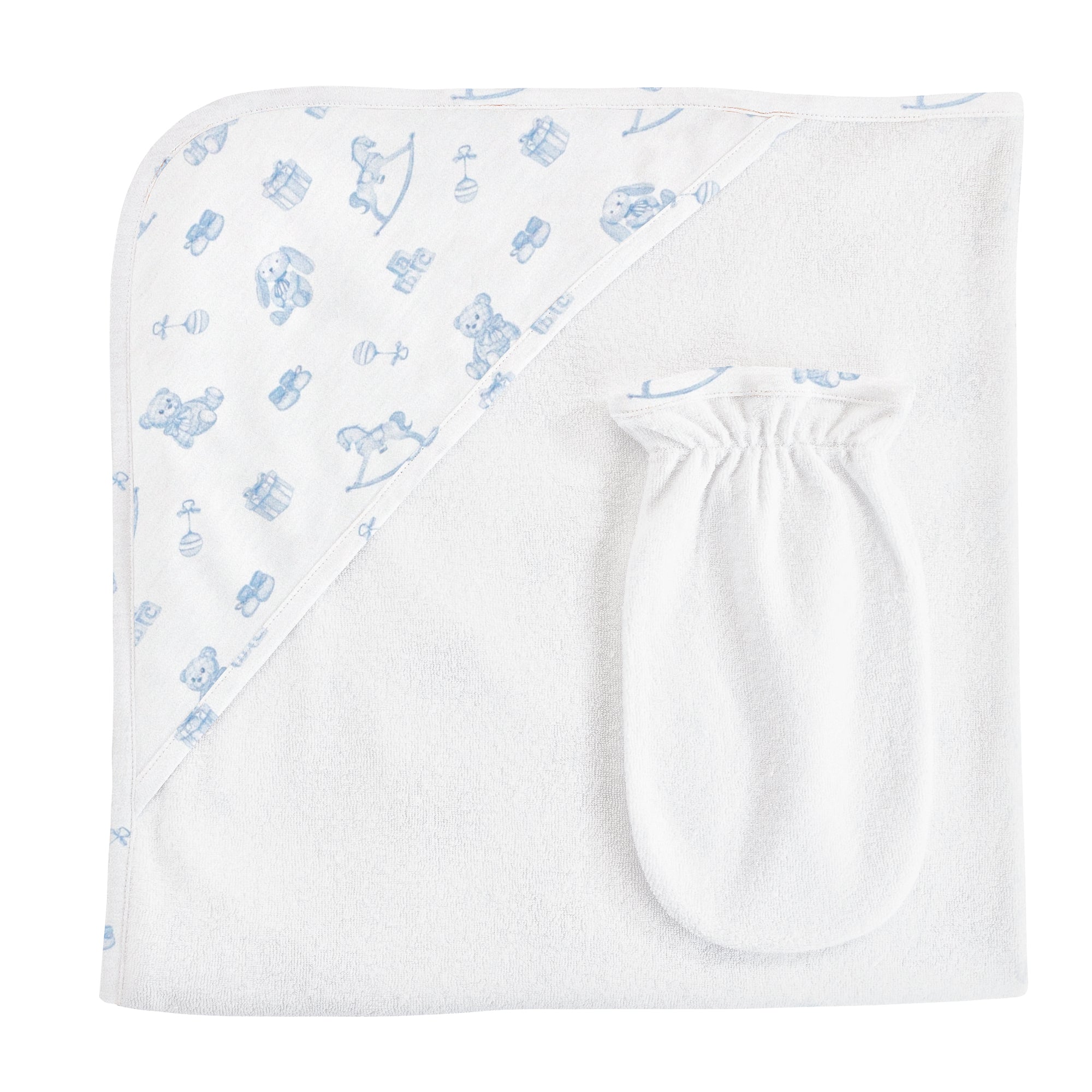 Tiny Baby Toys, Hooded Towel with Mitt Set, Blue