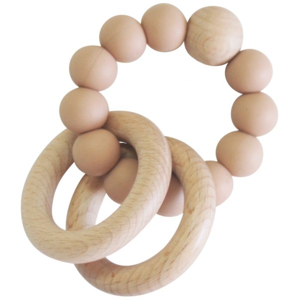 Natural Beechwood & Silicone Teether Ring Set - Apricot