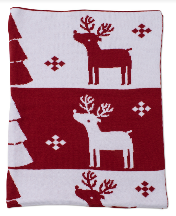 Red Reindeer Knit Novelty Blanket