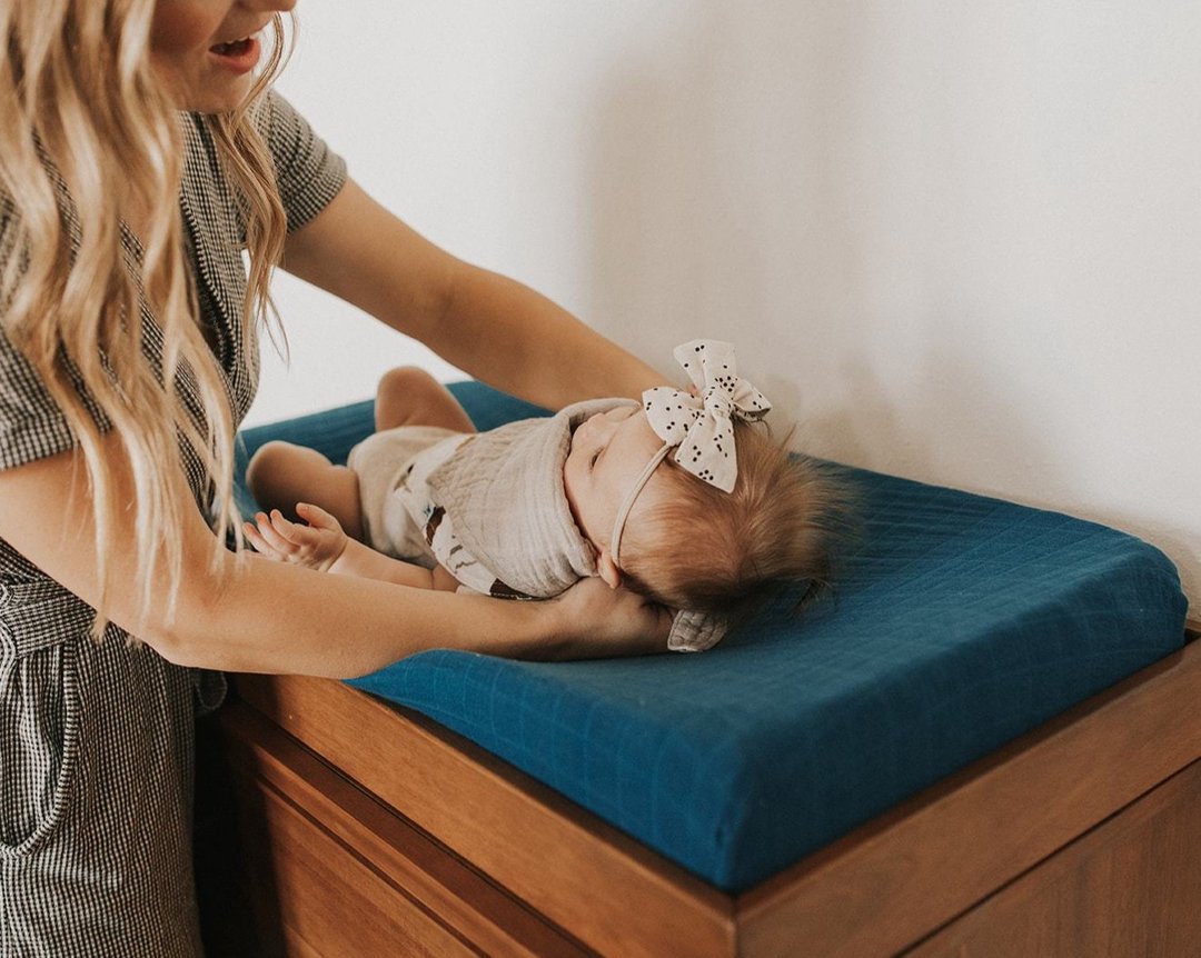 Cotton Muslin Changing Pad Cover - Lake