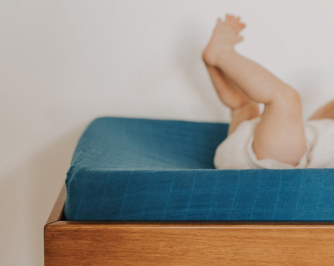 Cotton Muslin Changing Pad Cover - Lake