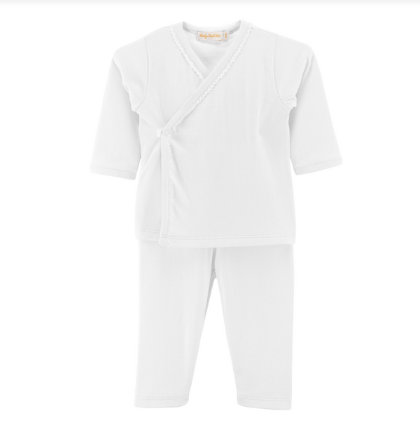 Crossed Tee With Lace Trim And Pants Set, White