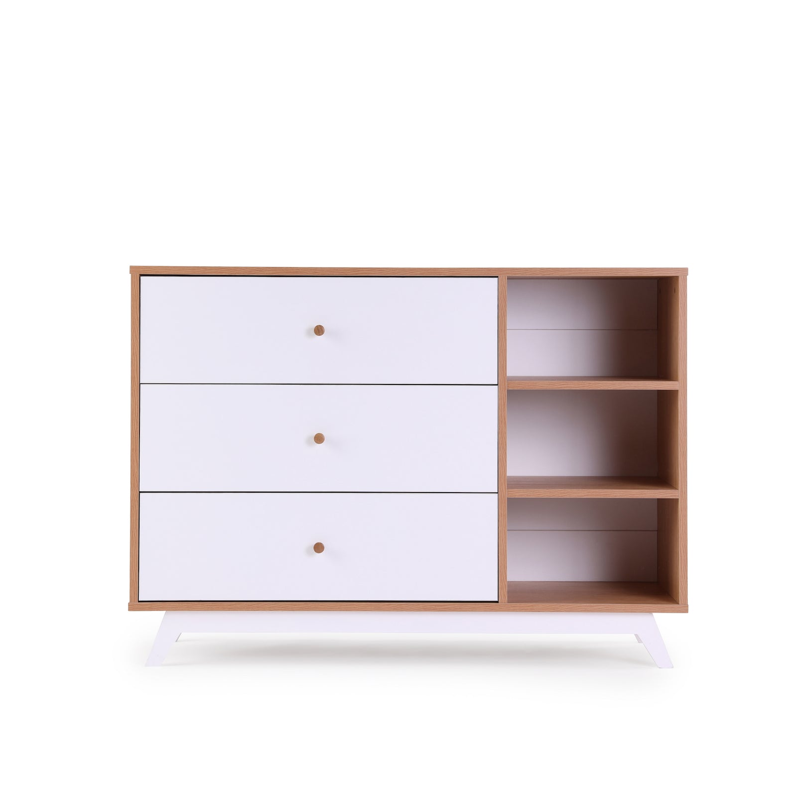 Central Park 3-drawer, Two Shelves Dresser White/Red Oak