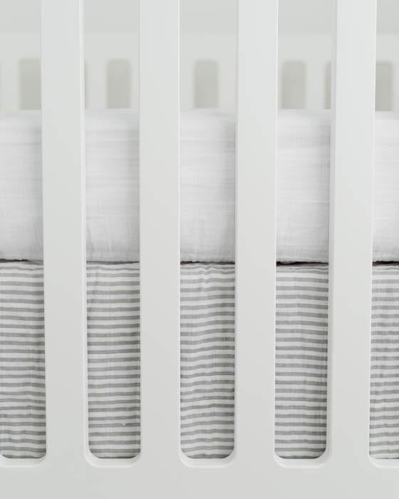Percale Crib Skirt, Warm Grey Stripe