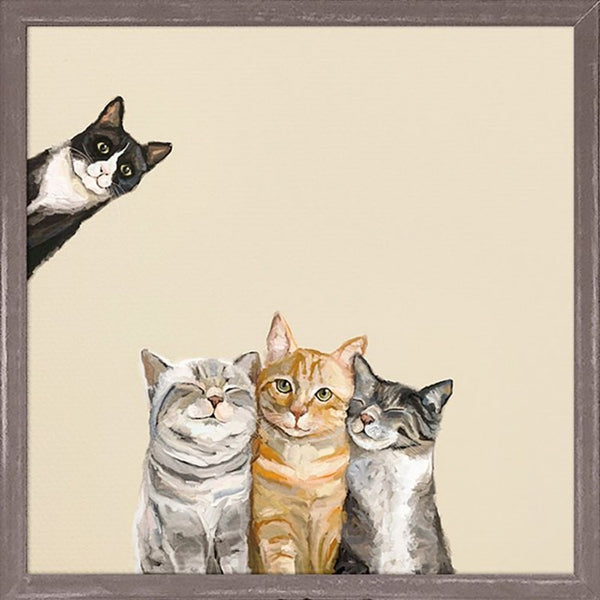 Feline Friends - Three Cats Plus One, Mini Framed Canvas