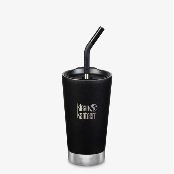 FINALSALE: Insulated Tumbler 16oz, Straw Lid & Straw, Black