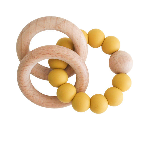 Natural Beechwood & Silicone Teether Ring Set - Butterscotch