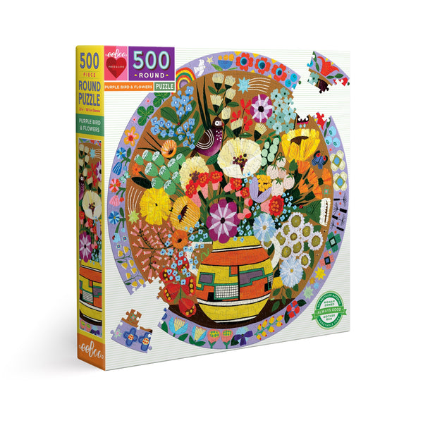 Purple Bird and Flowers 500 Piece Puzzle