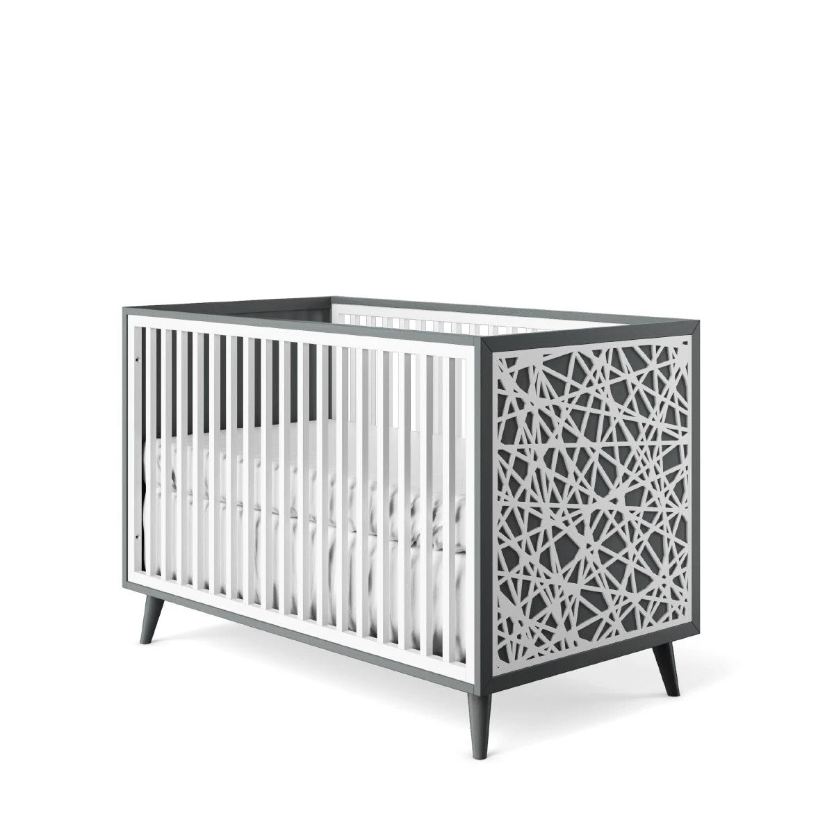 Classic Crib Oil Grey with Solid White and Stripe Laser Applique