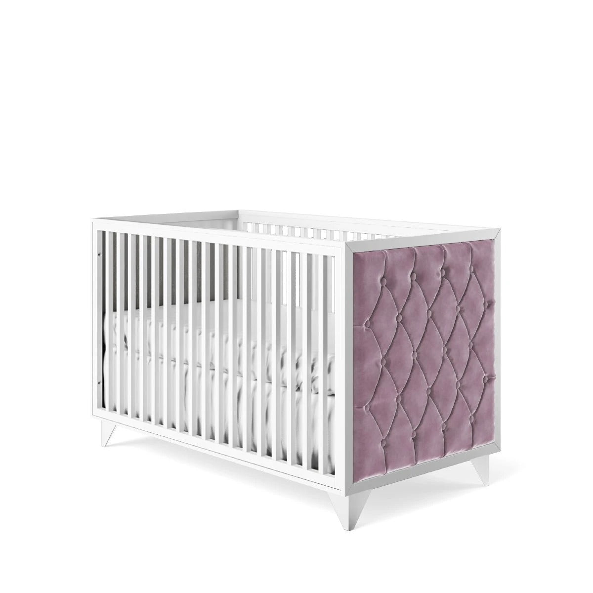 Classic Crib Tufted Solid White with Pink Velvet