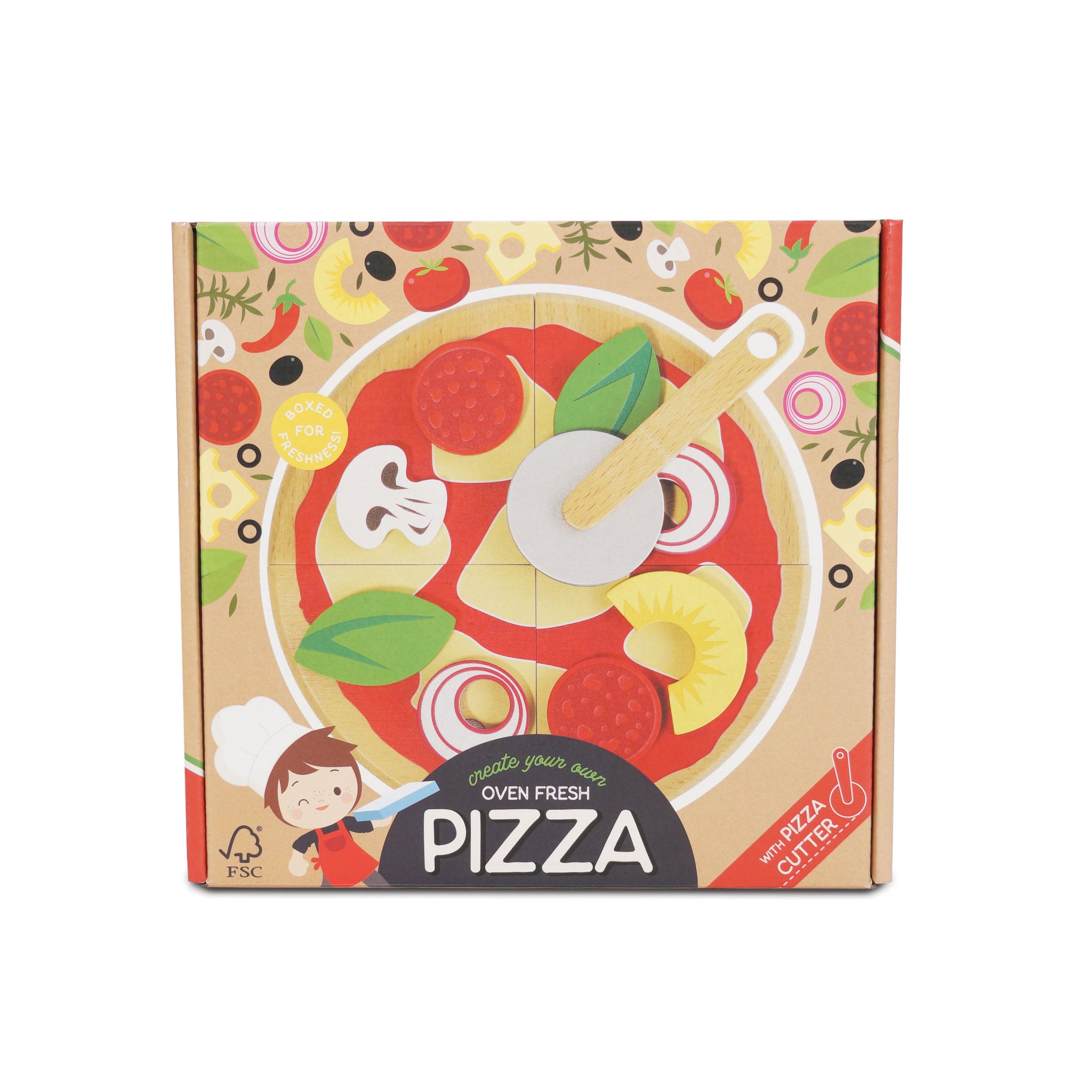 Wooden Pizza with Pizza Cutter