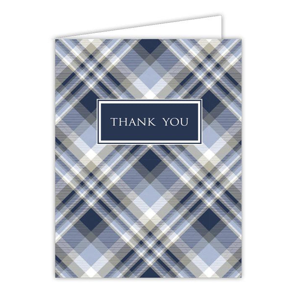 Card - Thank You Blue and Gray Plaid