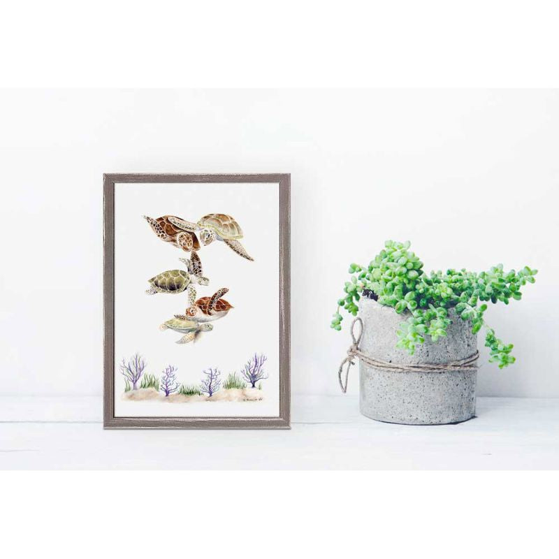 Turtle Family, Mini Framed Canvas