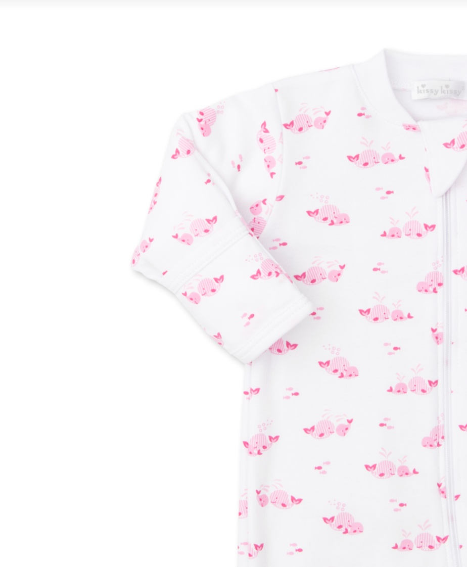 Whale Wishes Zip Footie, White/Pink