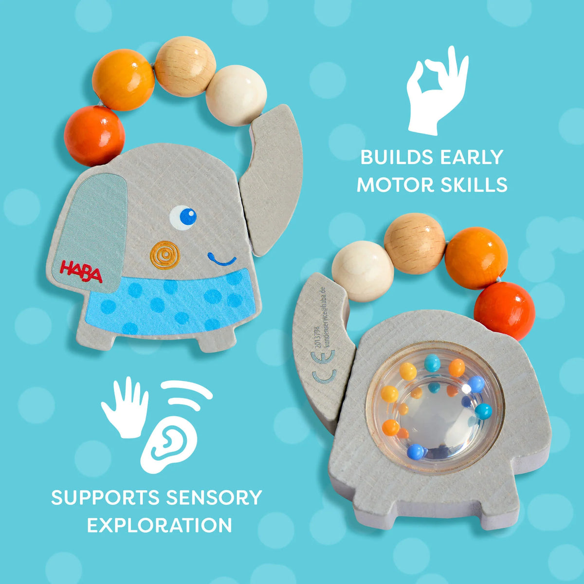 Haba Elephant Wooden Grasping Toy Rattle
