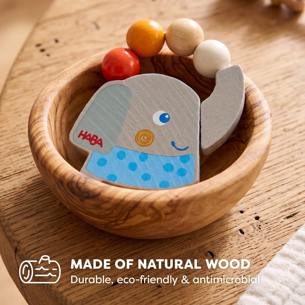 Haba Elephant Wooden Grasping Toy Rattle