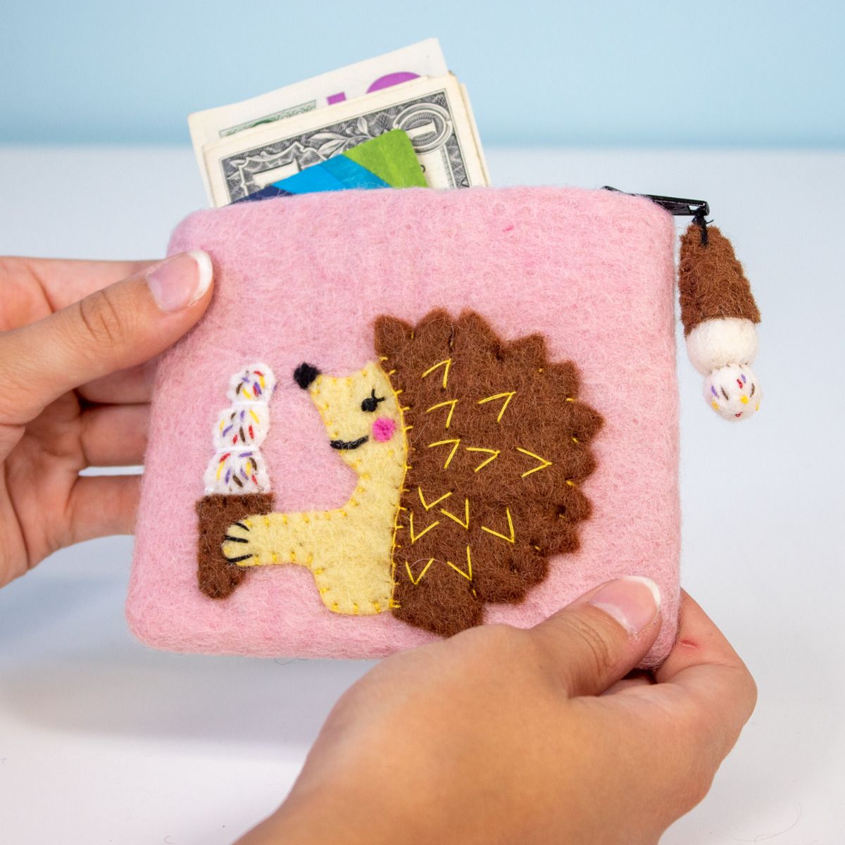Wild Woolies Handmade Wool Coinpurse - Hungry Hedgehog