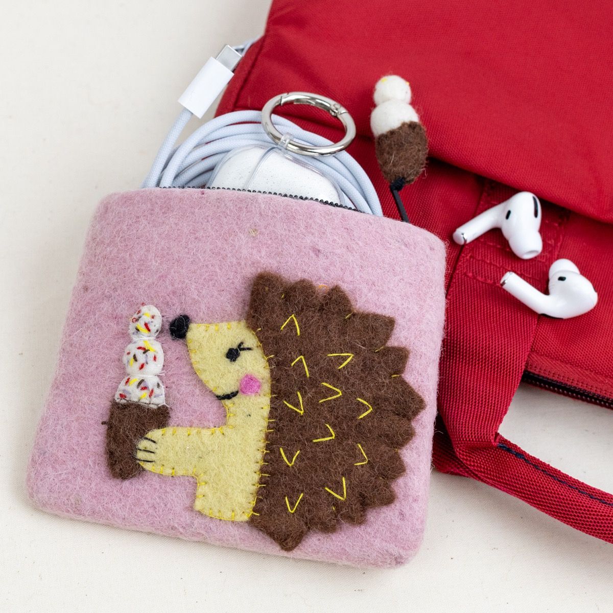 Wild Woolies Handmade Wool Coinpurse - Hungry Hedgehog