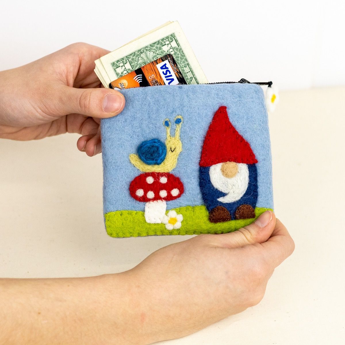 Wild Woolies Handmade Wool Coinpurse - Mushroom Gnome
