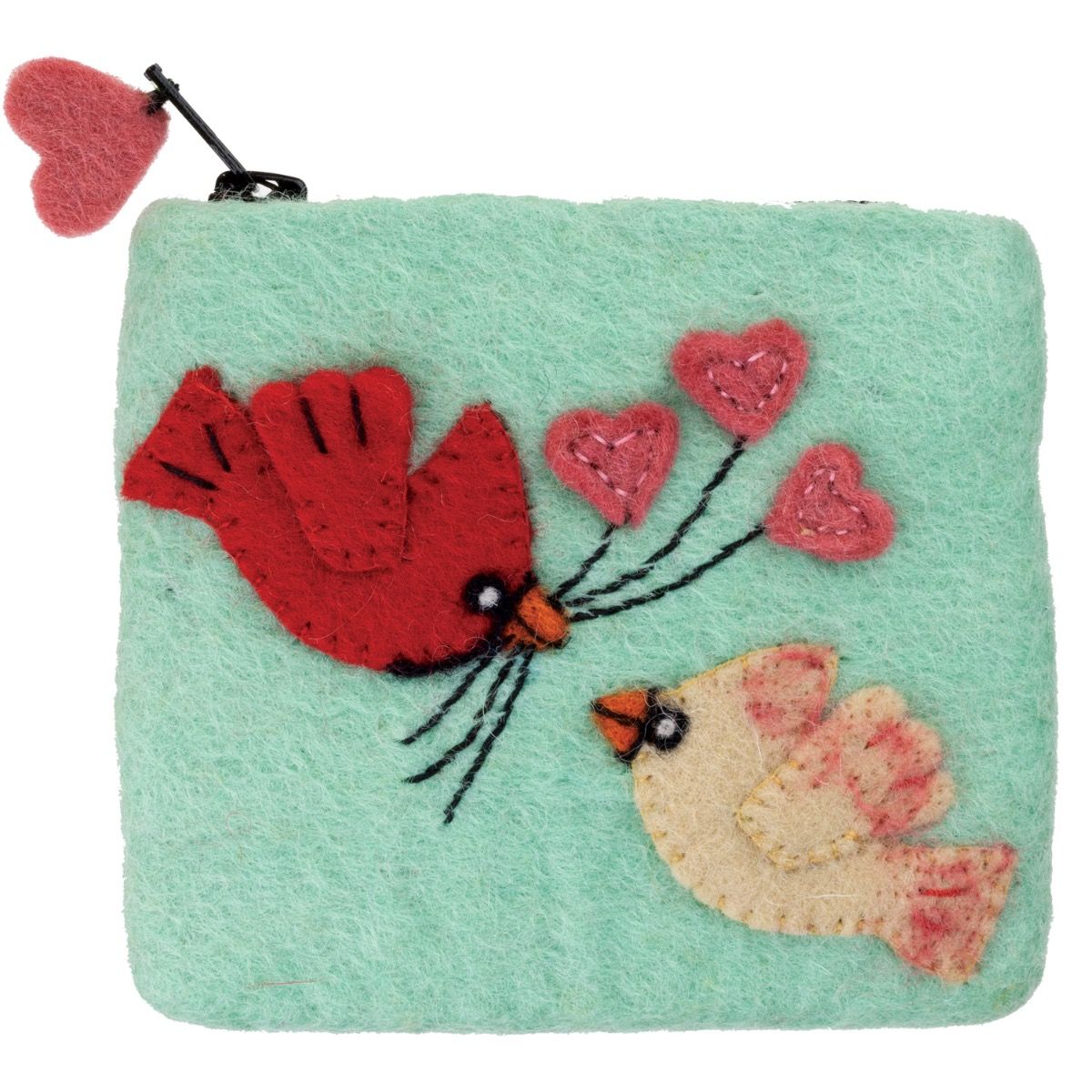 Wild Woolies Handmade Wool Coinpurse - Love Cardinals