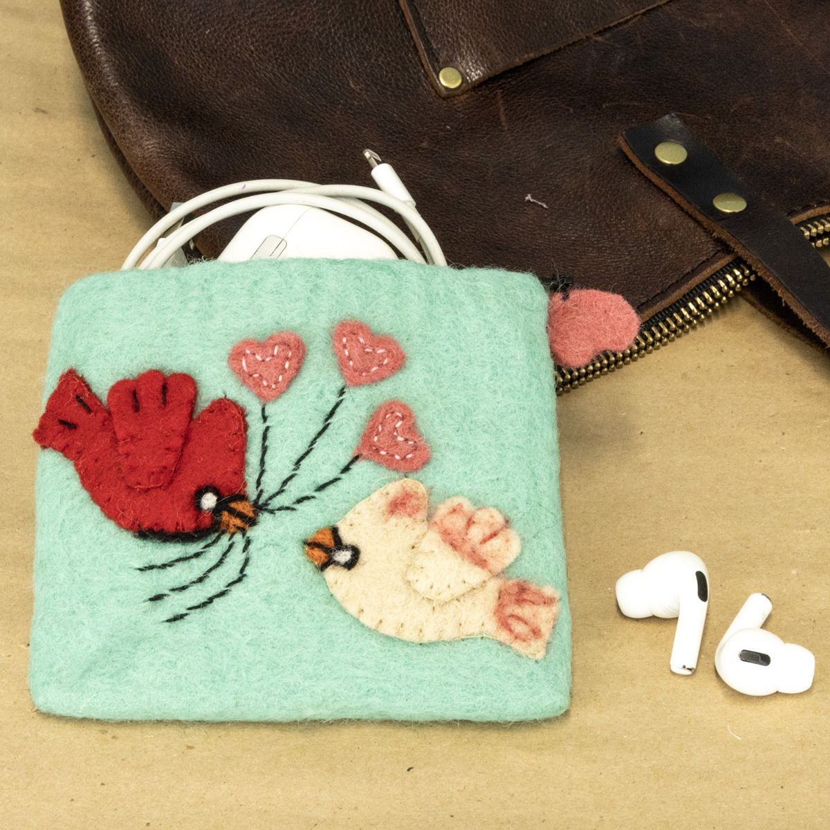 Wild Woolies Handmade Wool Coinpurse - Love Cardinals
