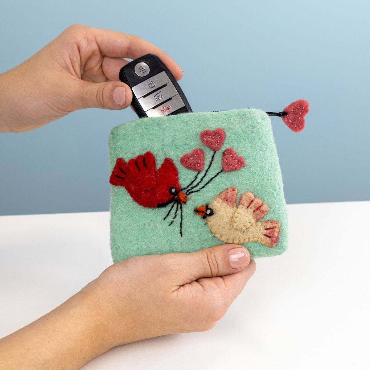 Wild Woolies Handmade Wool Coinpurse - Love Cardinals
