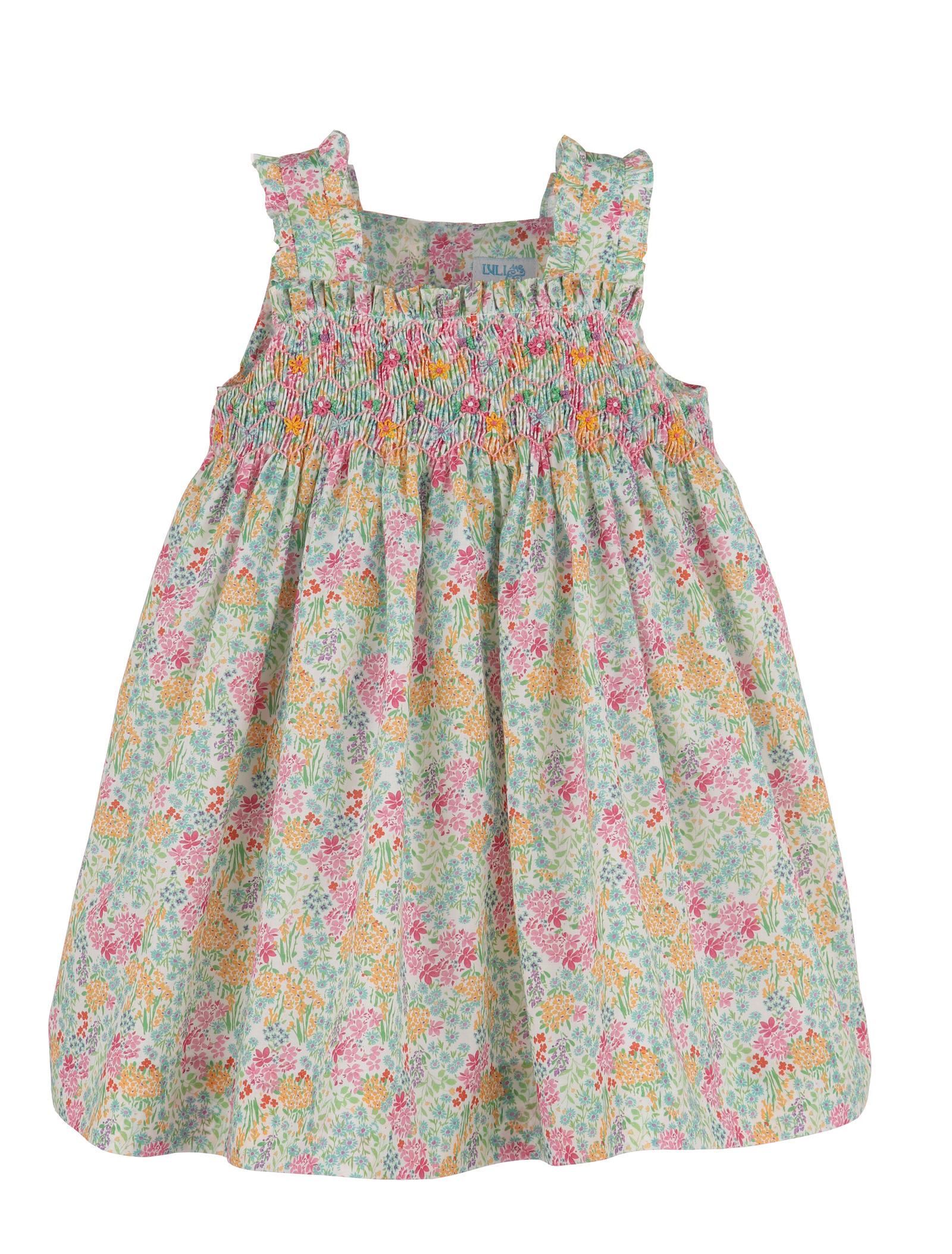 Luli & Me Garden Smock Dress, Pink, Embroidery Handmade