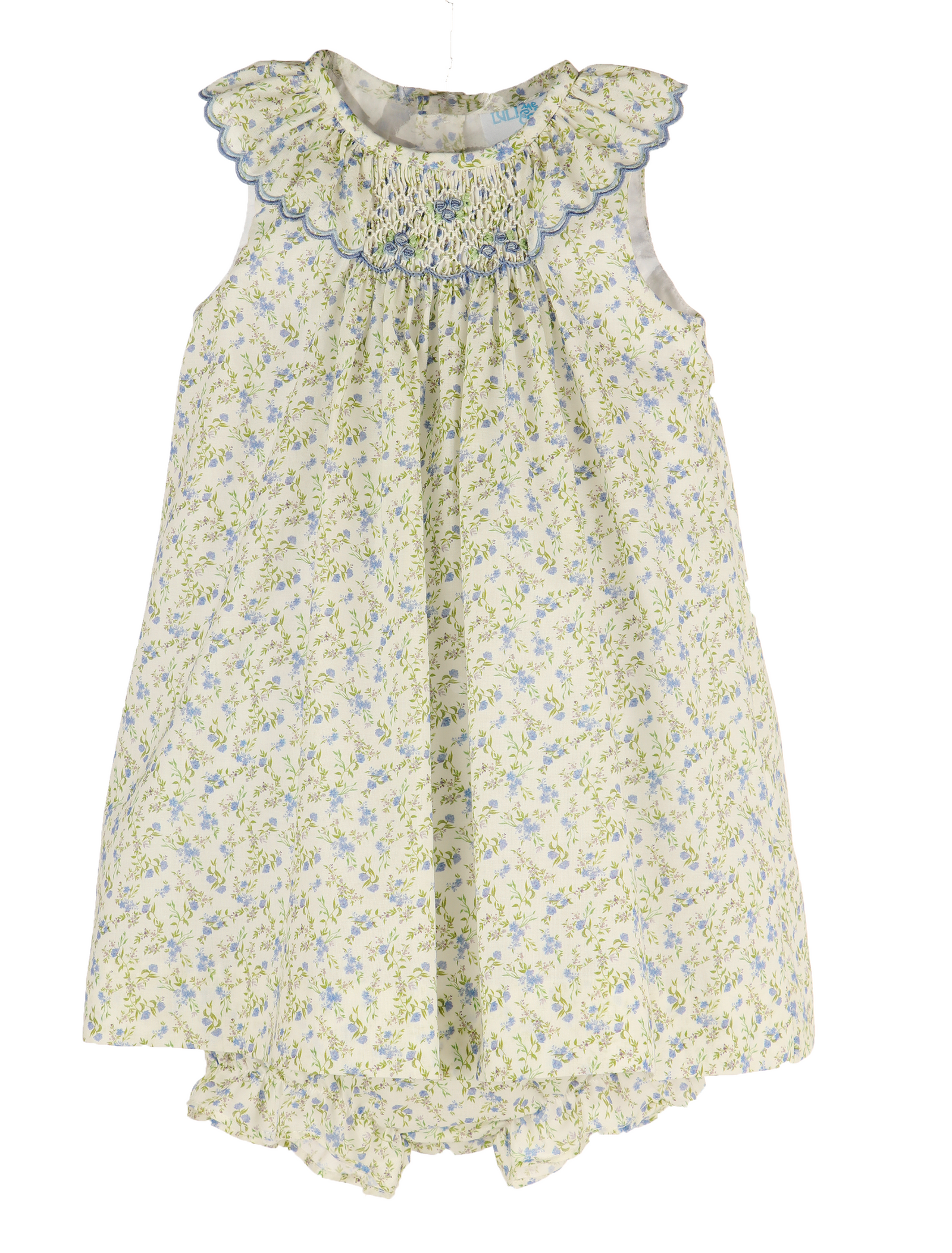 Lulli & Me Lavender Smock Bishop, Blue, Embroidery Handmade