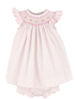 Luli & Me Miniflowers Feston Bishop Dress Set, Pink, Embroidery Handmade