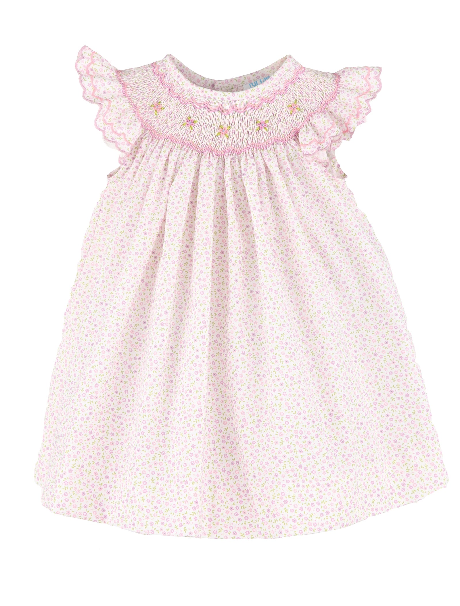 Luli & Me Miniflowers Feston Bishop Dress Set, Pink, Embroidery Handmade