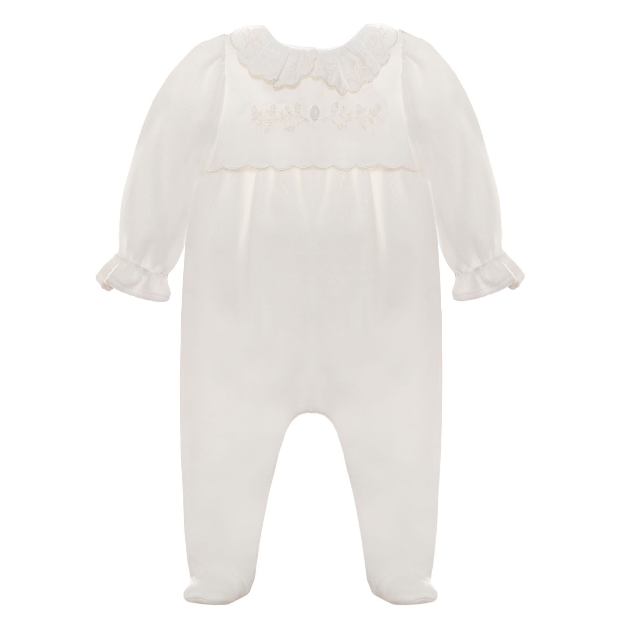 Baby Girl Babygrow Woven Velour Footie, Ecru