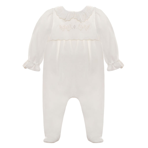 Baby Girl Babygrow Woven Velour Footie, Ecru