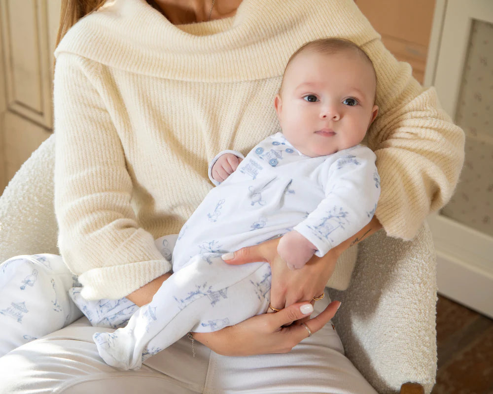 Babygrow Knit, Toile De Jouy, Blue