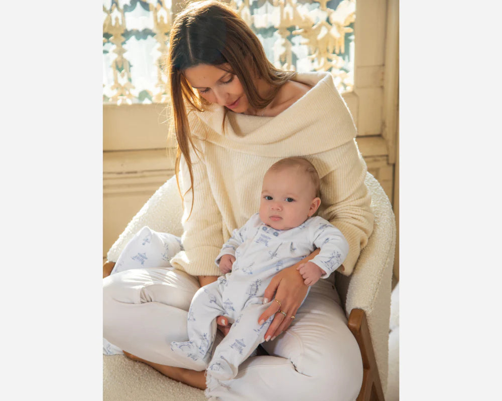 Babygrow Knit, Toile De Jouy, Blue