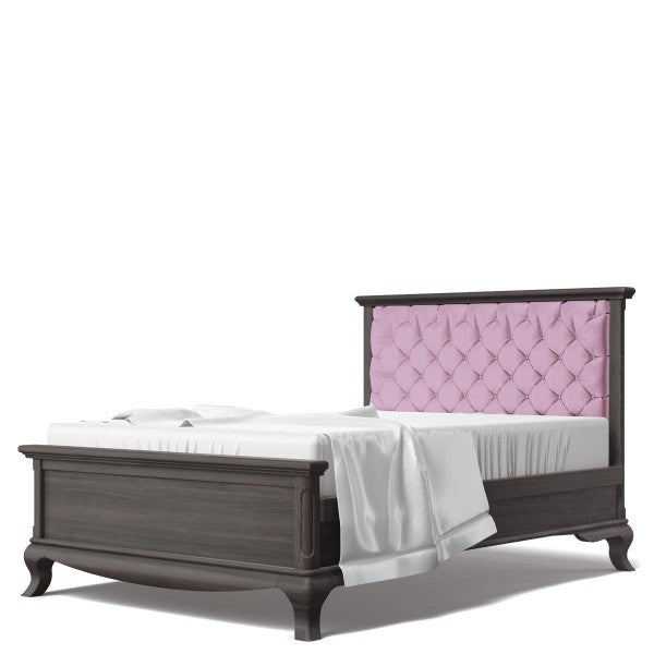 Full Bed Tufted Headboard Oil Grey with Pink Velvet